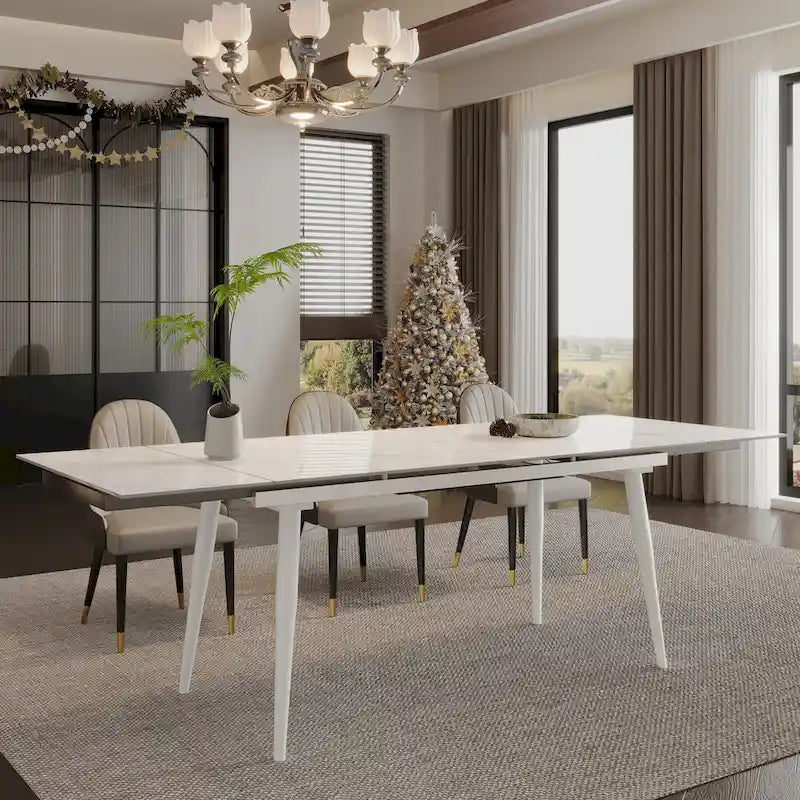 9 - Piece Extendable Sintered Stone Dining Table Dining Set for 8 Person