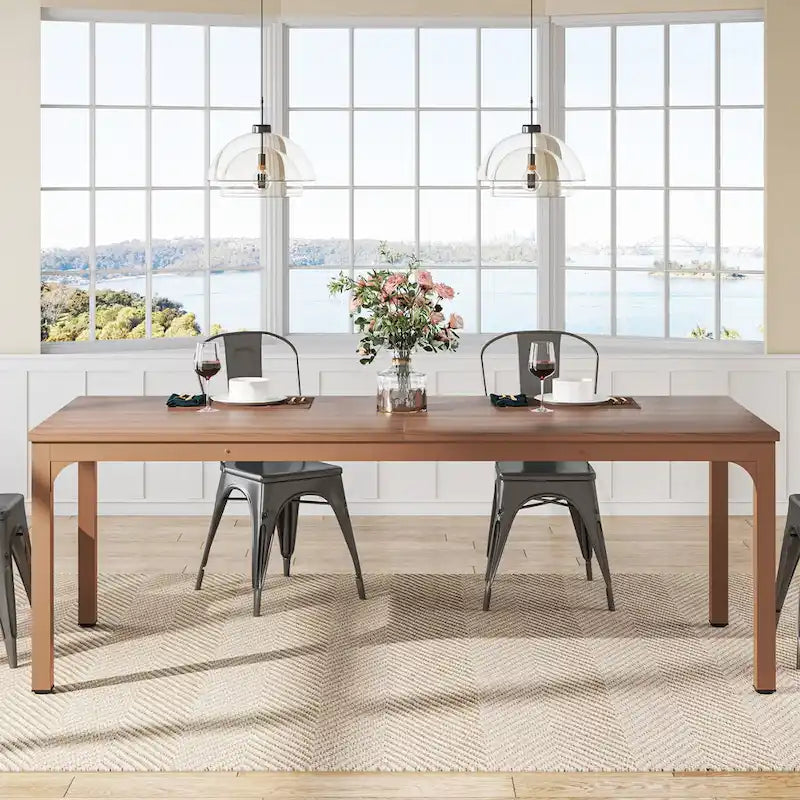 78.74-Inch Dining Table, Large Wood Dinner Table with Metal Legs for Living Room, Kitchen