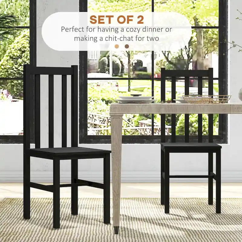HOMCOM Dining Chairs, Set of 2 Farmhouse Kitchen & Dining Room Chairs with Slat Back, Pine Wood Seating for Living Room
