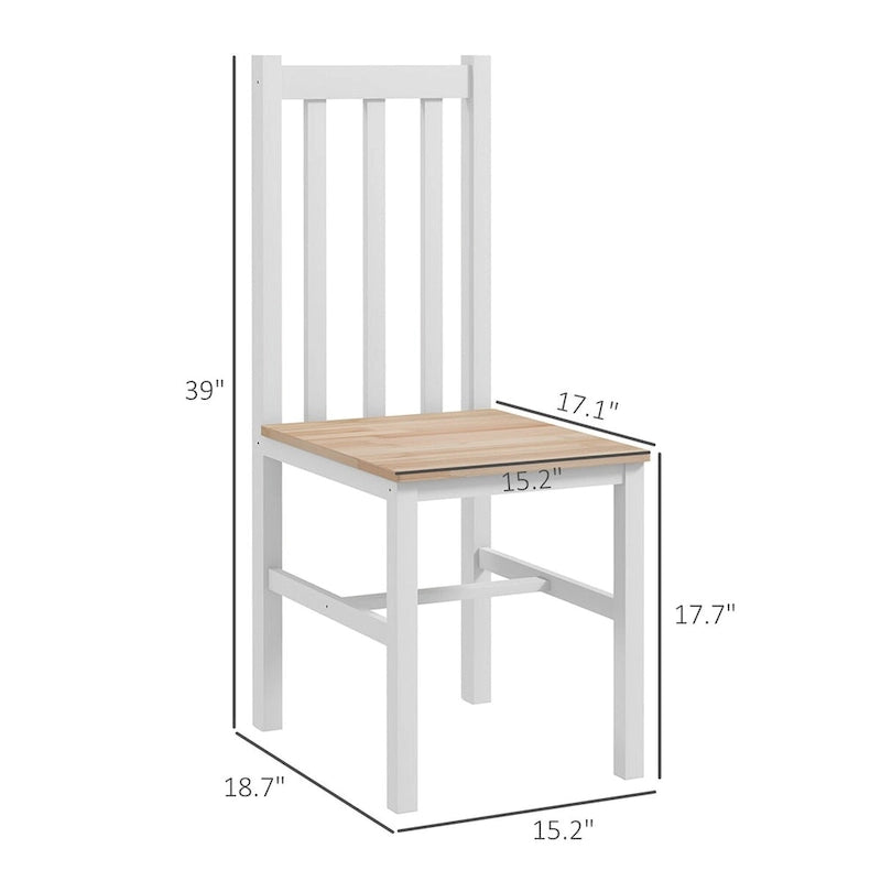 HOMCOM Dining Chairs, Set of 2 Farmhouse Kitchen & Dining Room Chairs with Slat Back, Pine Wood Seating for Living Room