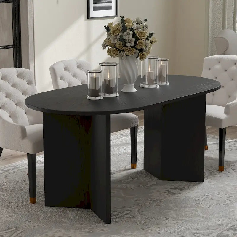 Lumioca Modern Oak Wood Top 67 in. Double Pedestal Base Dining Table