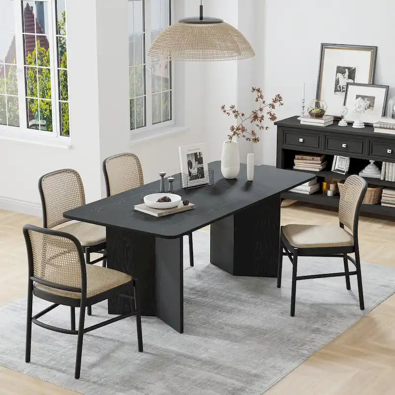 Lumioca Modern Oak Wood Top 67 in. Double Pedestal Base Dining Table