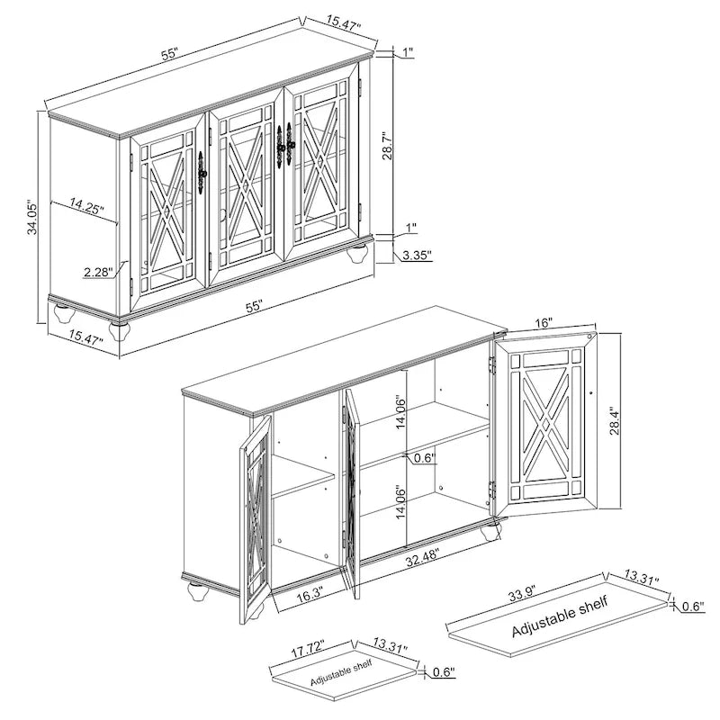 2-Piece Floral Storage Buffet Sideboard Set - 55 & 38 in Width - 55 & 38 in Width