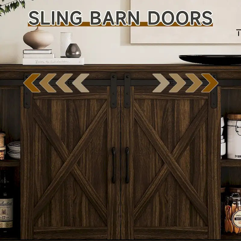 JASIWAY Barn Buffet Sideboard Cabinet with 2 Doors and 4 Drawers
