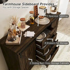 JASIWAY Barn Buffet Sideboard Cabinet with 2 Doors and 4 Drawers
