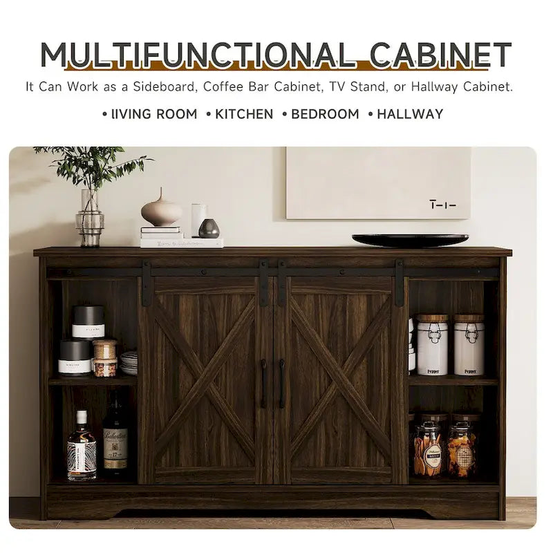 JASIWAY Barn Buffet Sideboard Cabinet with 2 Doors and 4 Drawers