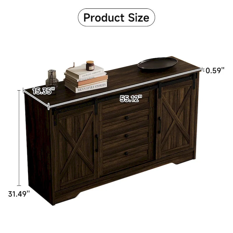 JASIWAY Barn Buffet Sideboard Cabinet with 2 Doors and 4 Drawers
