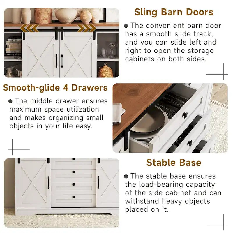 JASIWAY Barn Buffet Sideboard Cabinet with 2 Doors and 4 Drawers
