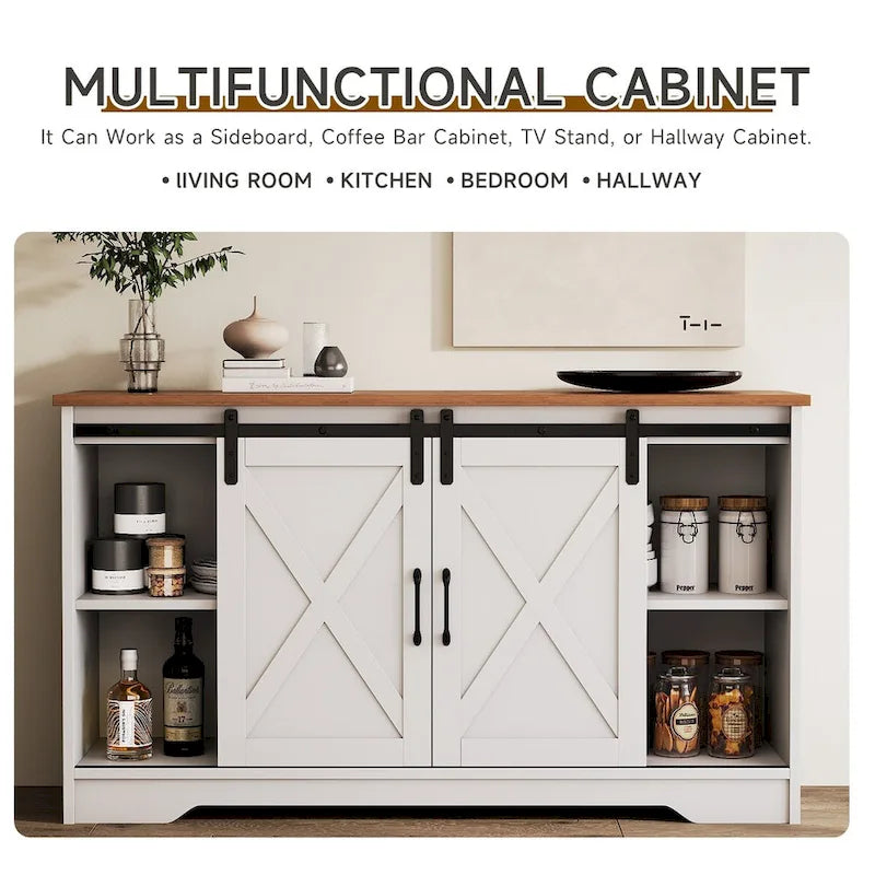 JASIWAY Barn Buffet Sideboard Cabinet with 2 Doors and 4 Drawers