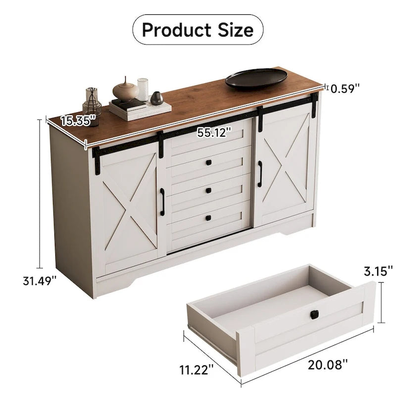 JASIWAY Barn Buffet Sideboard Cabinet with 2 Doors and 4 Drawers