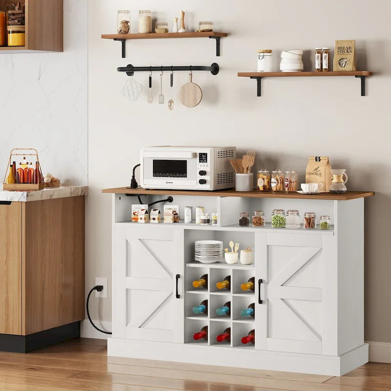 52 Farmhouse Coffee Bar Cabinet with Floating Shelf - 15.75 D x 52 W x 34 H