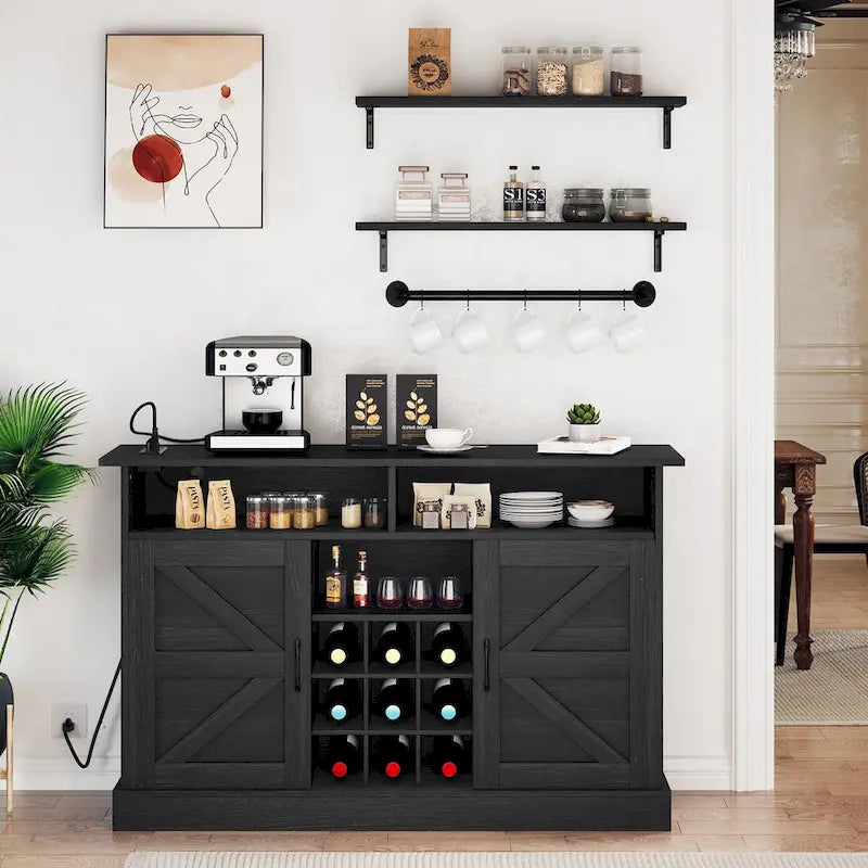 52 Farmhouse Coffee Bar Cabinet with Floating Shelf - 15.75 D x 52 W x 34 H