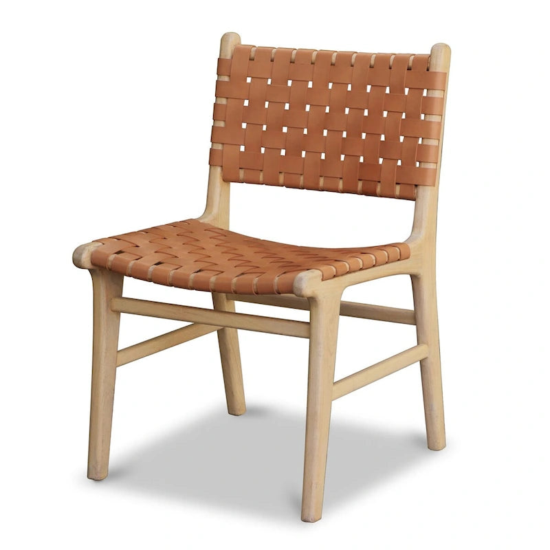 Poly and Bark Banda Teak & Leather Dining Chair - Solid Teak Wood Frame