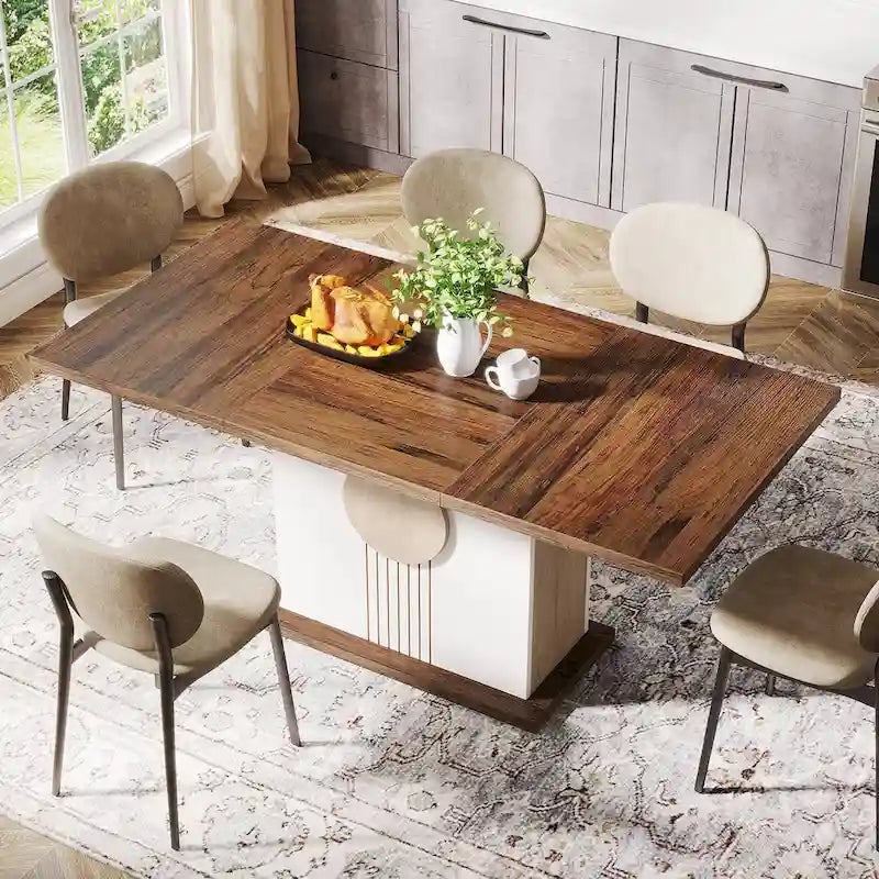 55  Dining Table with Rectangle Wood Top for Kitchen Dining Room