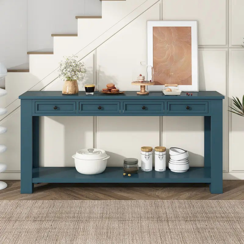 Console Table with Storage Drawers and Bottom Shelf