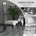 White Boucle and Silver Dining Chairs with Mirrored Silver Vertical Metal Tube Back