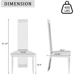 White Boucle and Silver Dining Chairs with Mirrored Silver Vertical Metal Tube Back