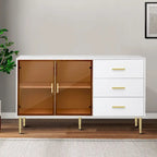 Modern Stylish Wooden Sideboard with 2 Amber-yellow Tempered Glass Doors