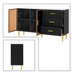 Modern Stylish Wooden Sideboard with 2 Amber-yellow Tempered Glass Doors