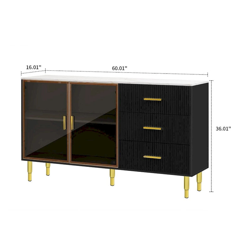Modern Stylish Wooden Sideboard with 2 Amber-yellow Tempered Glass Doors