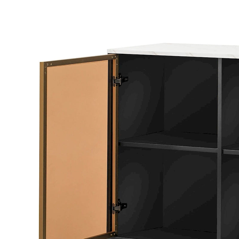 Modern Stylish Wooden Sideboard with 2 Amber-yellow Tempered Glass Doors