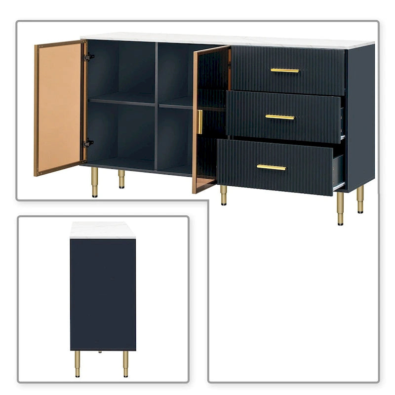 Modern Stylish Wooden Sideboard with 2 Amber-yellow Tempered Glass Doors