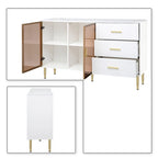 Modern Stylish Wooden Sideboard with 2 Amber-yellow Tempered Glass Doors