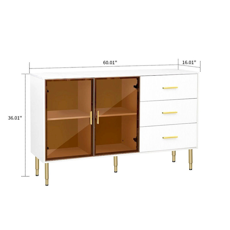 Modern Stylish Wooden Sideboard with 2 Amber-yellow Tempered Glass Doors