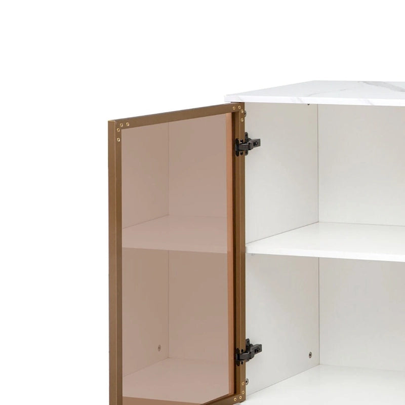 Modern Stylish Wooden Sideboard with 2 Amber-yellow Tempered Glass Doors