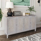 60-in Farmhouse Natural Wood Wash 4 Door Wooden Sideboard Buffet Server Accent Storage Cabinet