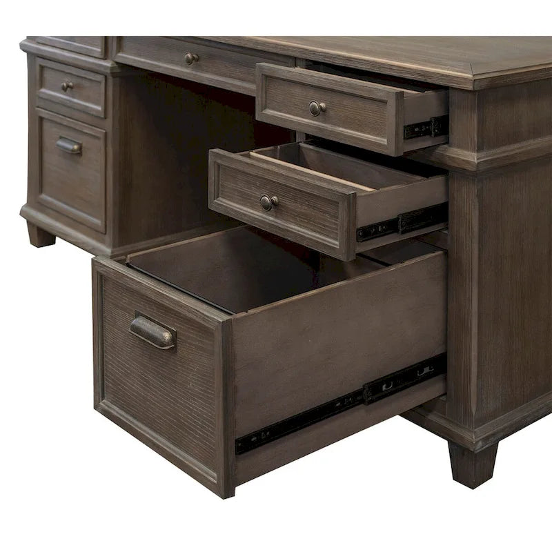 Carson Wood Double Pedestal Executive Desk, Writing Table, Office Desk, Gray