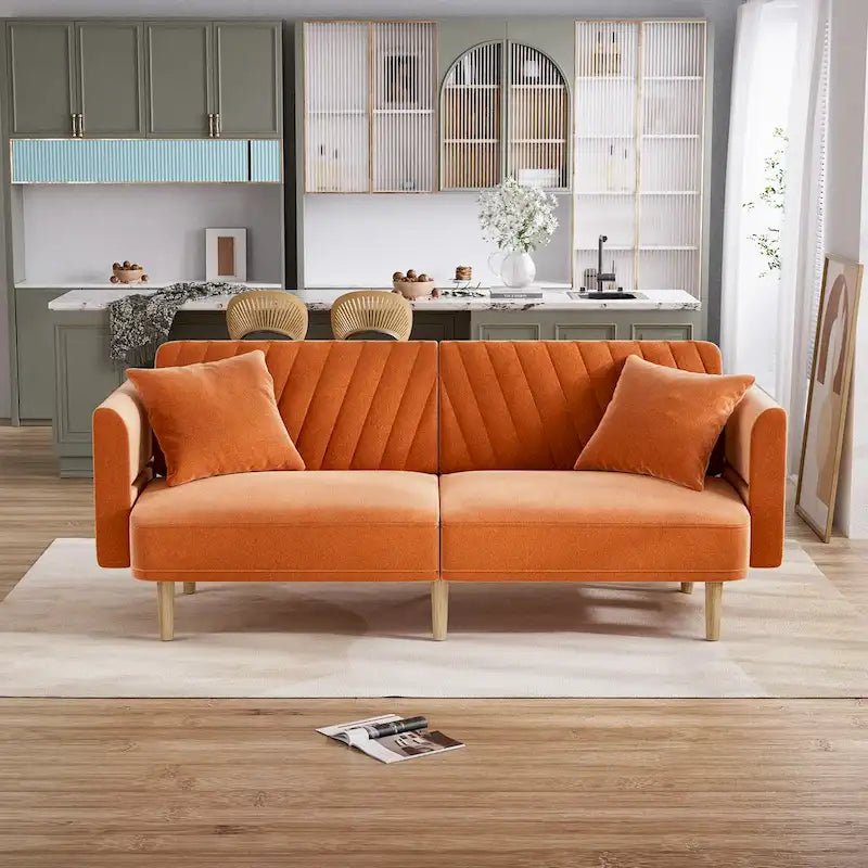 Ouyessir Upholstered Tufted Convertible Futon Sofa Bed with Foldable Armrest