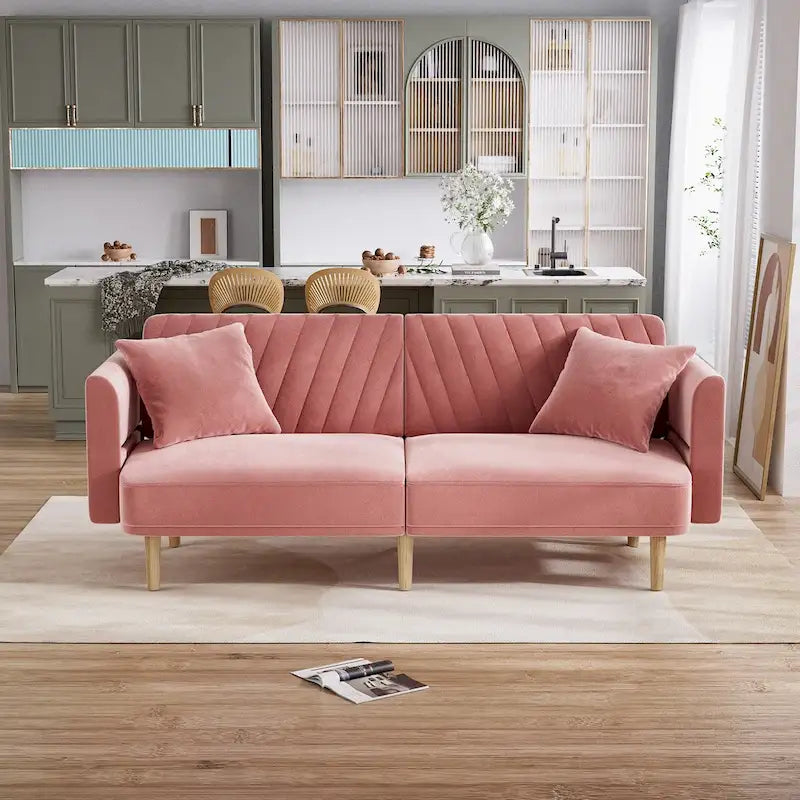 Ouyessir Upholstered Tufted Convertible Futon Sofa Bed with Foldable Armrest