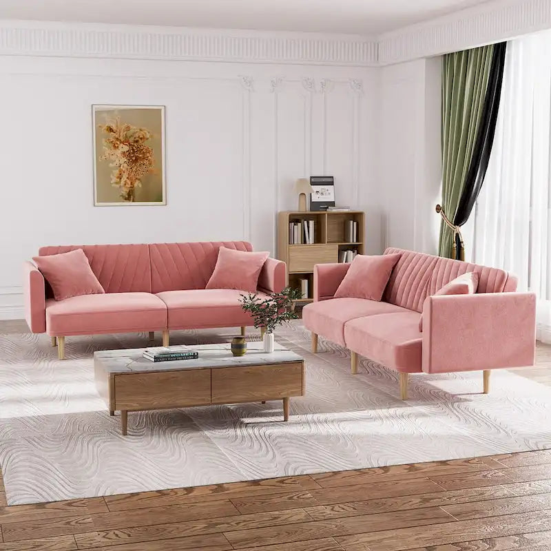 Ouyessir Upholstered Tufted Convertible Futon Sofa Bed with Foldable Armrest