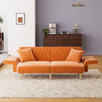 Ouyessir Upholstered Tufted Convertible Futon Sofa Bed with Foldable Armrest