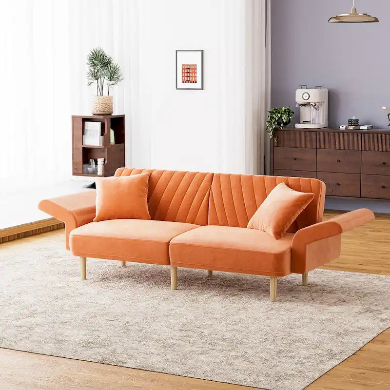 Ouyessir Upholstered Tufted Convertible Futon Sofa Bed with Foldable Armrest