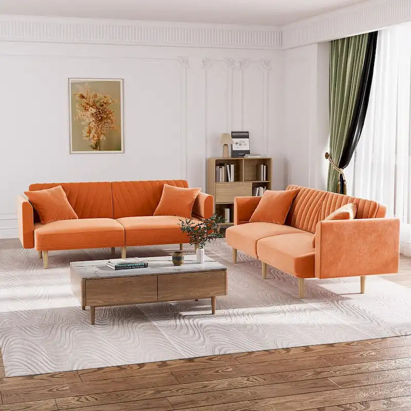 Ouyessir Upholstered Tufted Convertible Futon Sofa Bed with Foldable Armrest