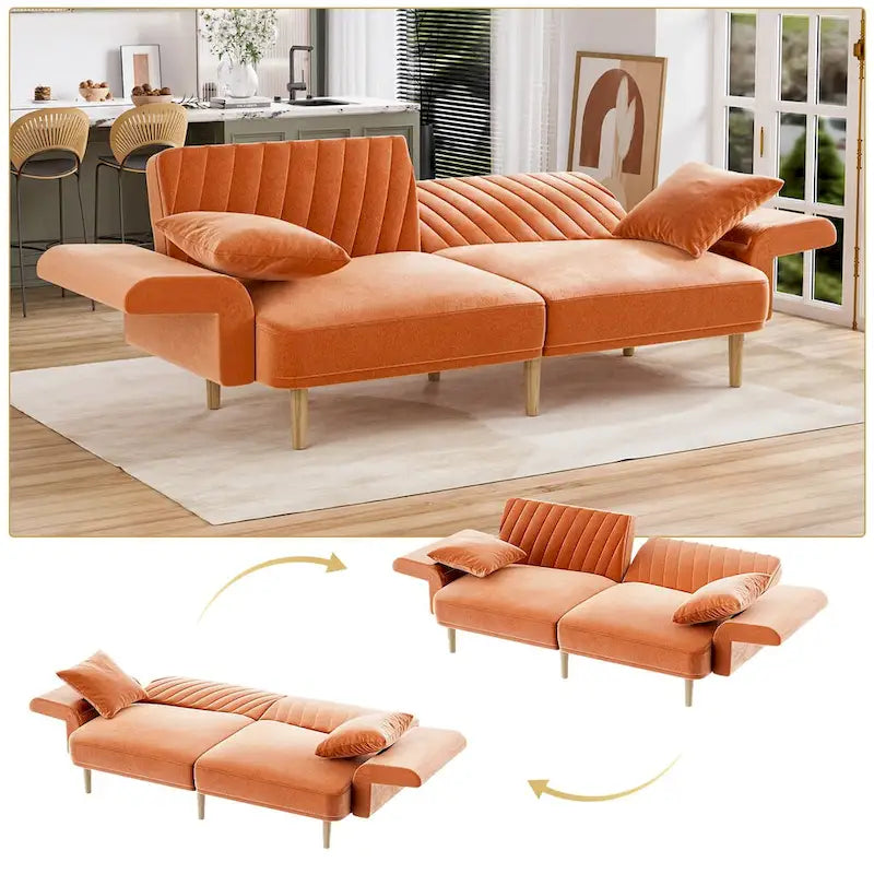 Ouyessir Upholstered Tufted Convertible Futon Sofa Bed with Foldable Armrest