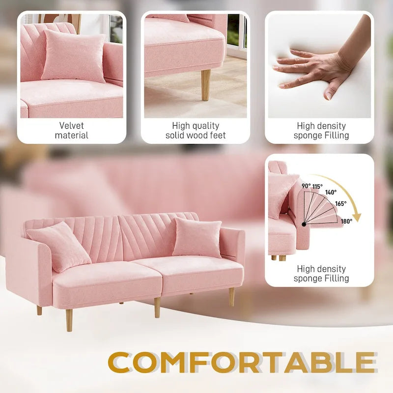 Ouyessir Upholstered Tufted Convertible Futon Sofa Bed with Foldable Armrest