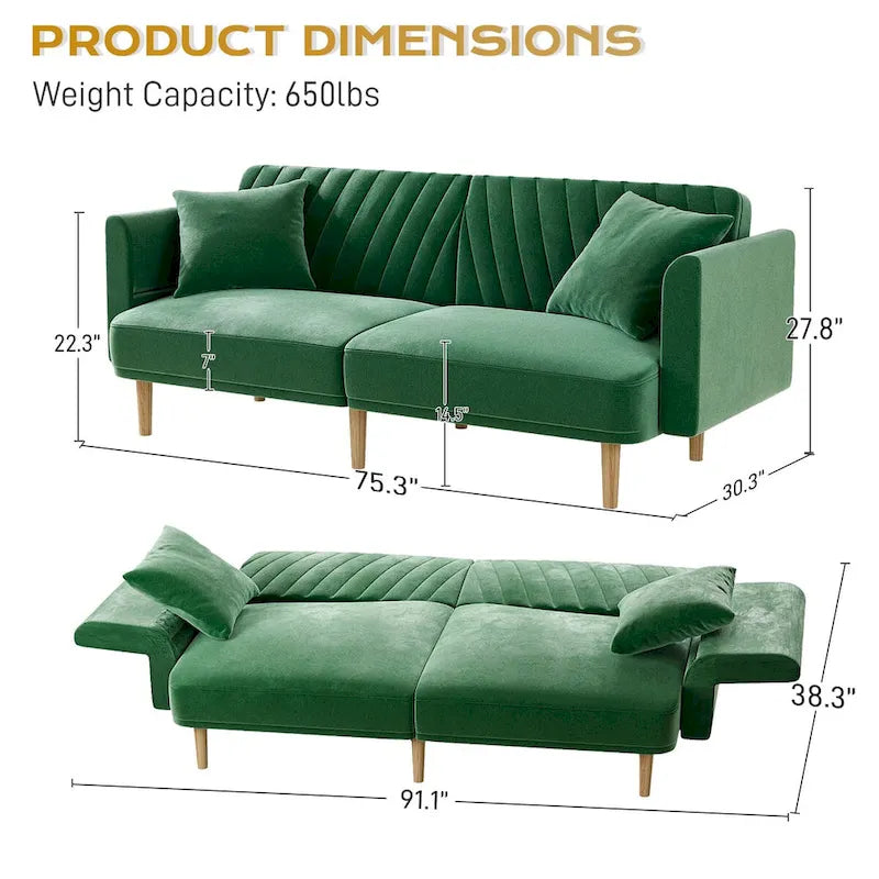 Ouyessir Upholstered Tufted Convertible Futon Sofa Bed with Foldable Armrest