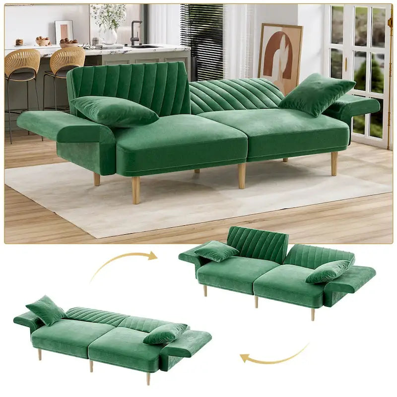 Ouyessir Upholstered Tufted Convertible Futon Sofa Bed with Foldable Armrest