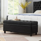 Black Upholstered Tufted Button Storage Bench with Faux Leather and Spindle Wooden Legs,Storage Ottoman Bench