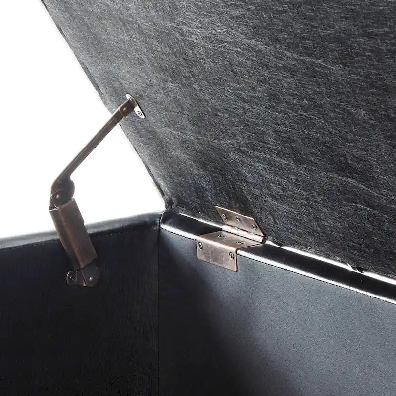 Black Upholstered Tufted Button Storage Bench with Faux Leather and Spindle Wooden Legs,Storage Ottoman Bench