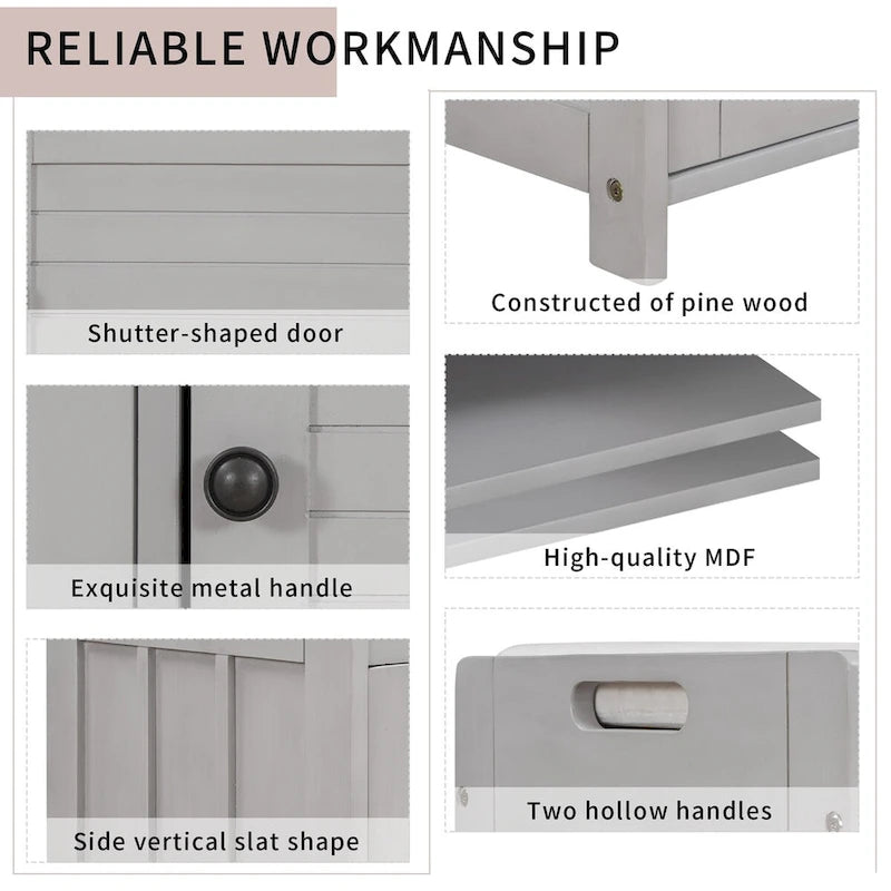 3 Doors Storage Bench with Removable Cushion and Hidden Storage Space