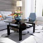 Rectangle Coffee Table Glass Tabletop with Lower Shelf