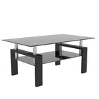 Rectangle Coffee Table Glass Tabletop with Lower Shelf