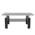 Rectangle Coffee Table Glass Tabletop with Lower Shelf