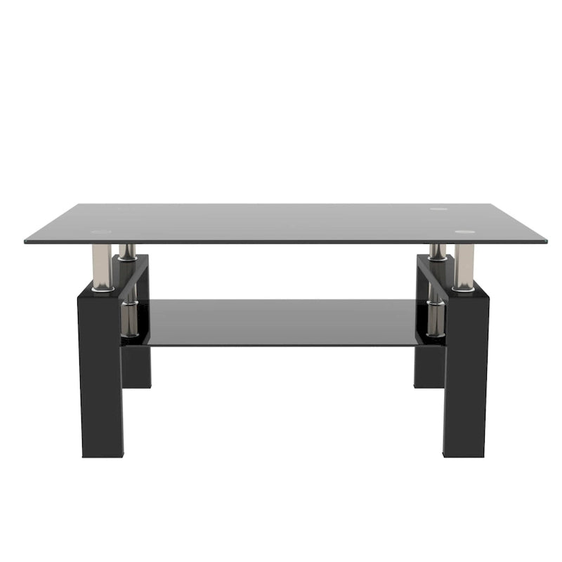 Rectangle Coffee Table Glass Tabletop with Lower Shelf