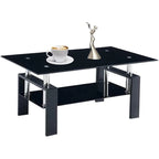 Rectangle Coffee Table Glass Tabletop with Lower Shelf