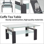 Rectangle Coffee Table Glass Tabletop with Lower Shelf